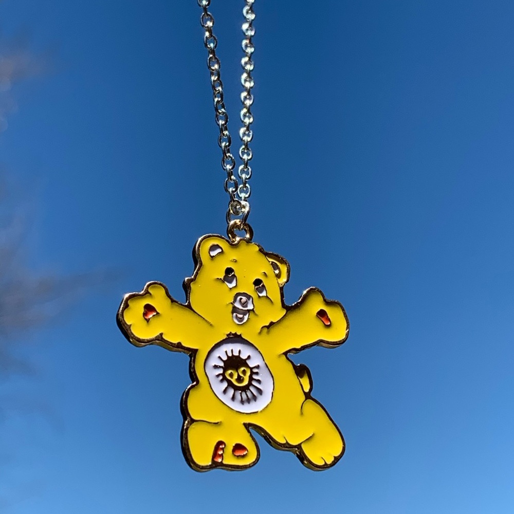 Yellow Happy Sunny Care Bear Silver Chain Necklace